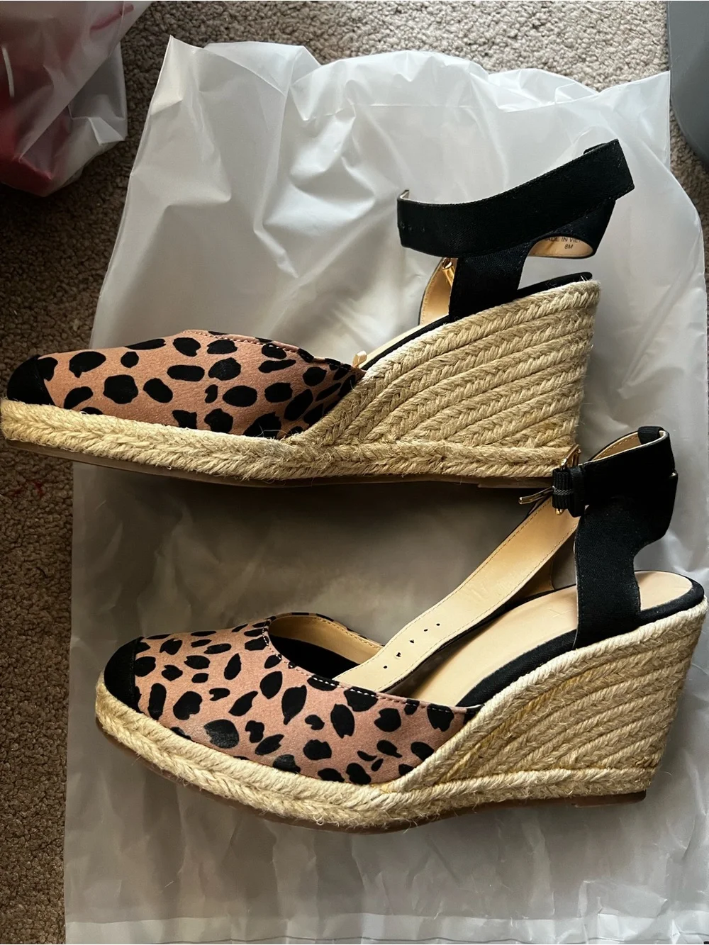 LOFT Leopard Print Espadrille Wedge Sandals in Black and Tan